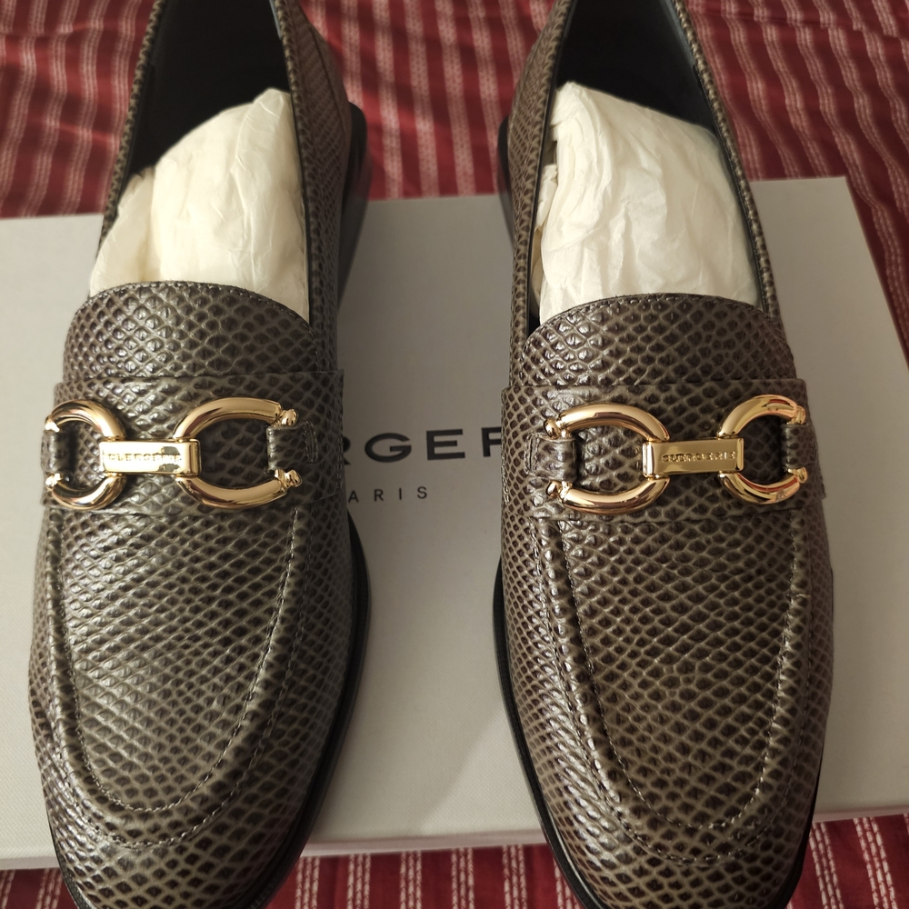Robert Clergerie Brown Textured Leather Loafers with Gold Hardware